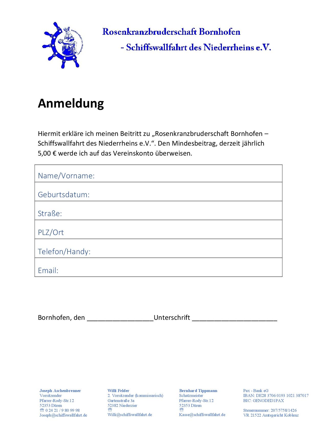 Rechts klick auf das Anmeldformular, speichern unter und ausdrucken - fertig
